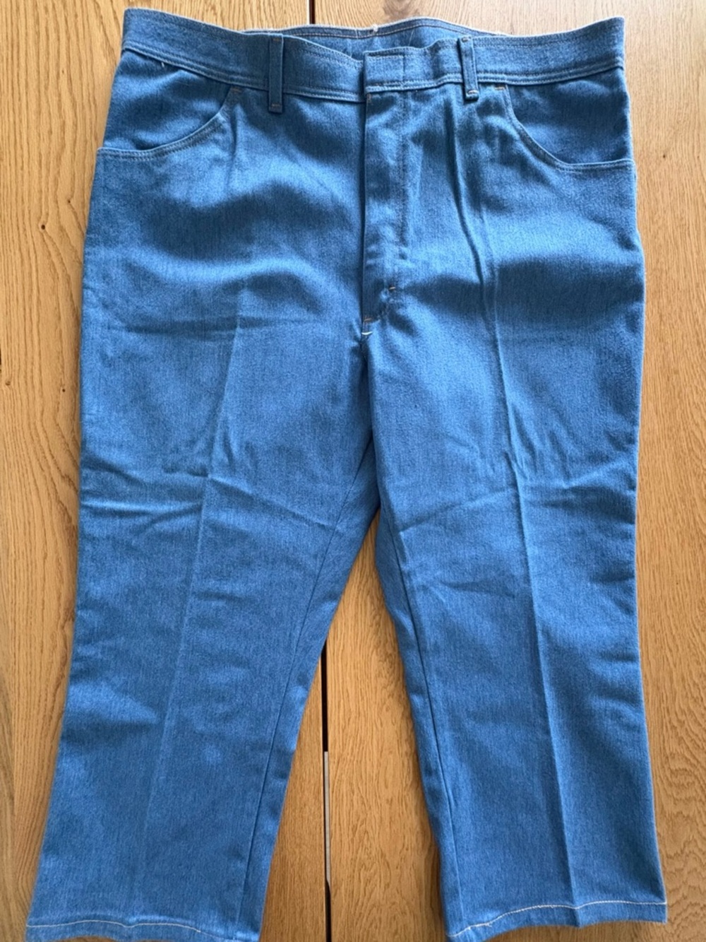 Vintage Wrangler Wrancher Dress Jeans 42 Blue Denim Bootcut Pants Made in USA